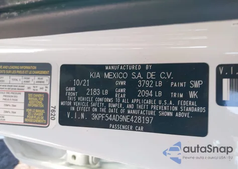 2022 Kia Forte Gt-Line from USA, damaged, VIN 3KPF54AD9NE428197